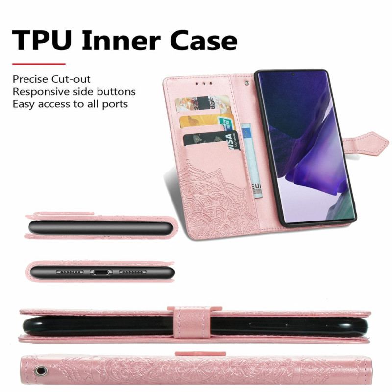 Capa De Couro Para Samsung Galaxy S22 Ultra 5G Mandala Idade Média
