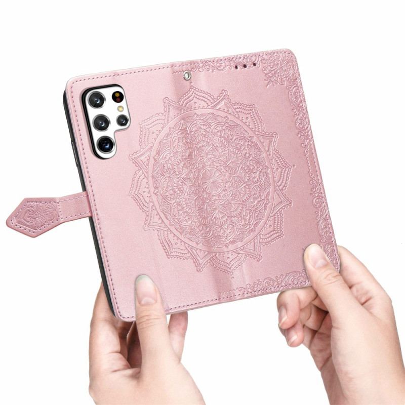Capa De Couro Para Samsung Galaxy S22 Ultra 5G Mandala Idade Média