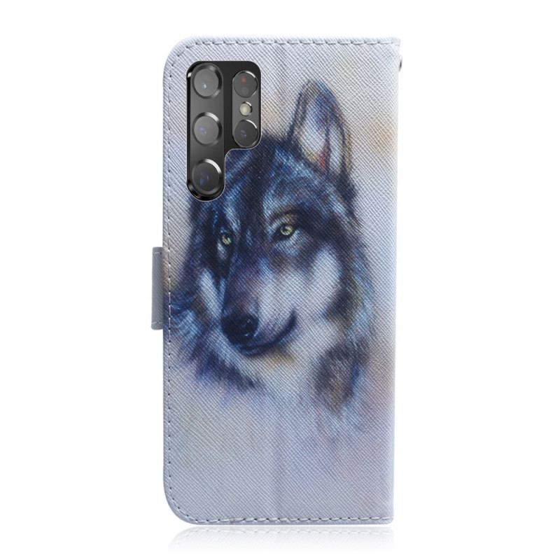 Capa De Couro Para Samsung Galaxy S22 Ultra 5G Olhar Canino