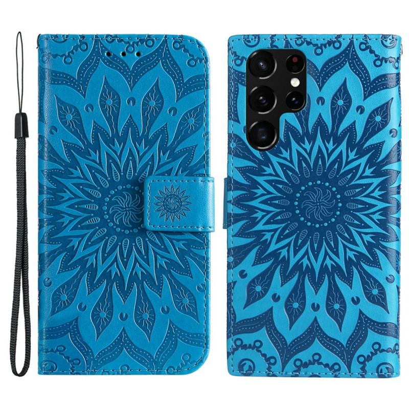 Capa Em Pele Para Samsung Galaxy S22 Ultra 5G Flor Do Sol