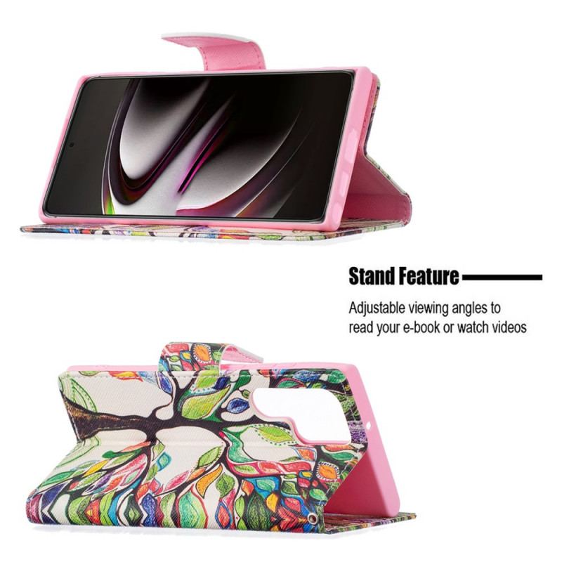 Capa Flip Para Samsung Galaxy S22 Ultra 5G Árvore Colorida