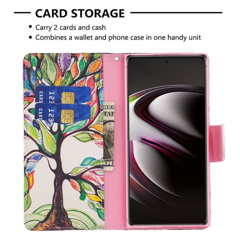 Capa Flip Para Samsung Galaxy S22 Ultra 5G Árvore Colorida