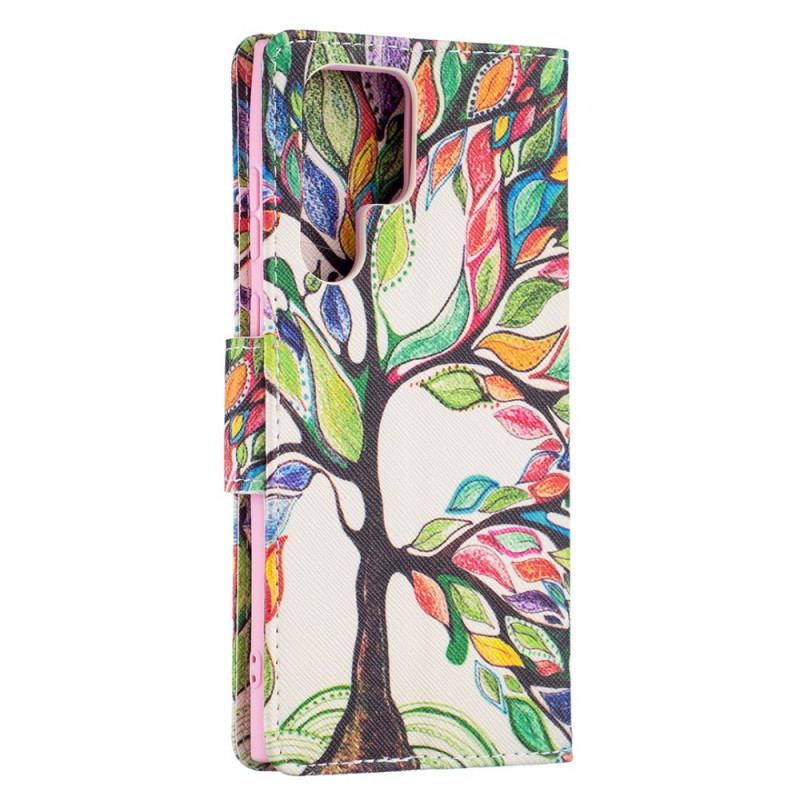 Capa Flip Para Samsung Galaxy S22 Ultra 5G Árvore Colorida