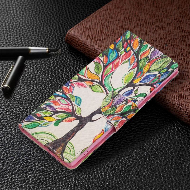 Capa Flip Para Samsung Galaxy S22 Ultra 5G Árvore Colorida