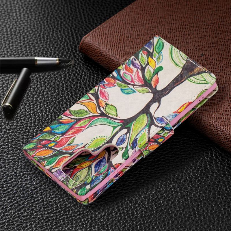 Capa Flip Para Samsung Galaxy S22 Ultra 5G Árvore Colorida