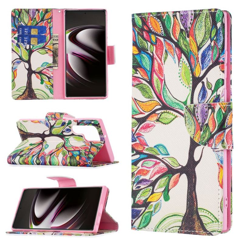 Capa Flip Para Samsung Galaxy S22 Ultra 5G Árvore Colorida