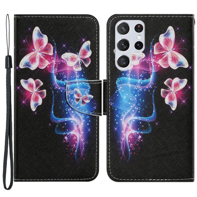 Capa Flip Para Samsung Galaxy S22 Ultra 5G Borboletas Mágicas