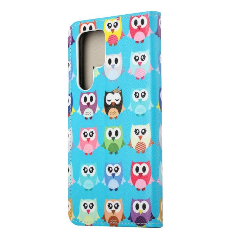 Capa Flip Para Samsung Galaxy S22 Ultra 5G Corujas