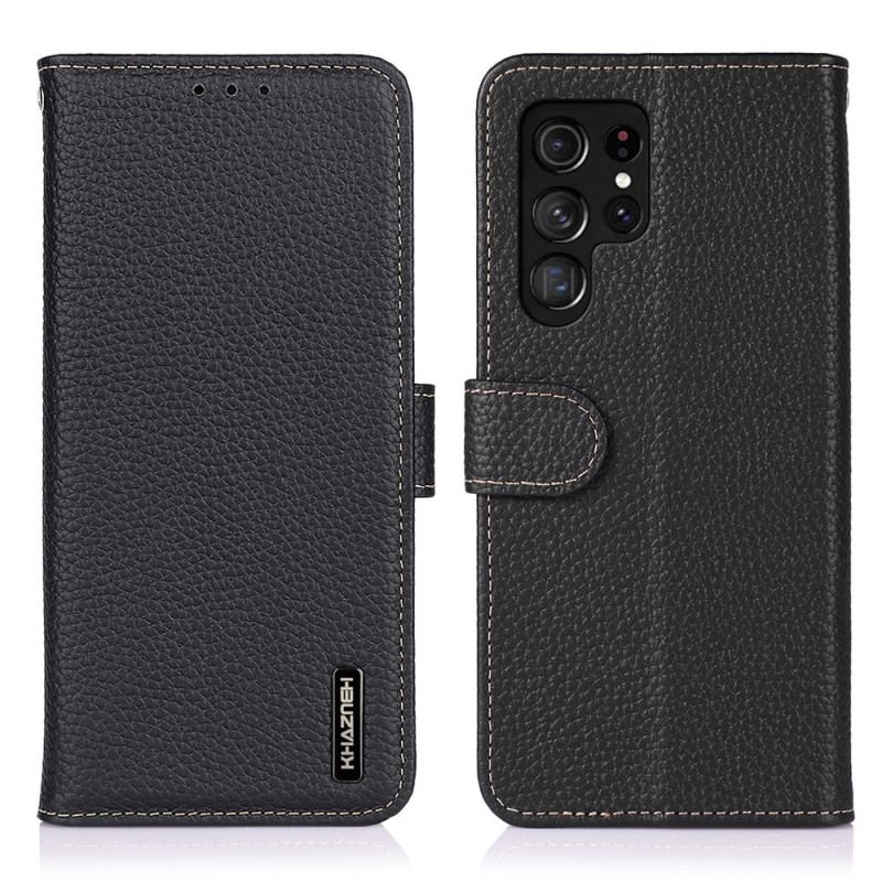 Capa Flip Para Samsung Galaxy S22 Ultra 5G Couro Genuíno Khazneh Litchi