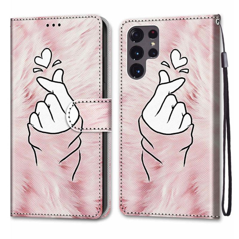 Capa Flip Para Samsung Galaxy S22 Ultra 5G Dedo Coração