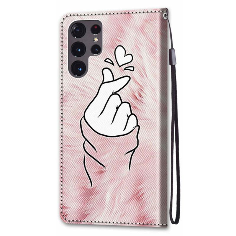 Capa Flip Para Samsung Galaxy S22 Ultra 5G Dedo Coração