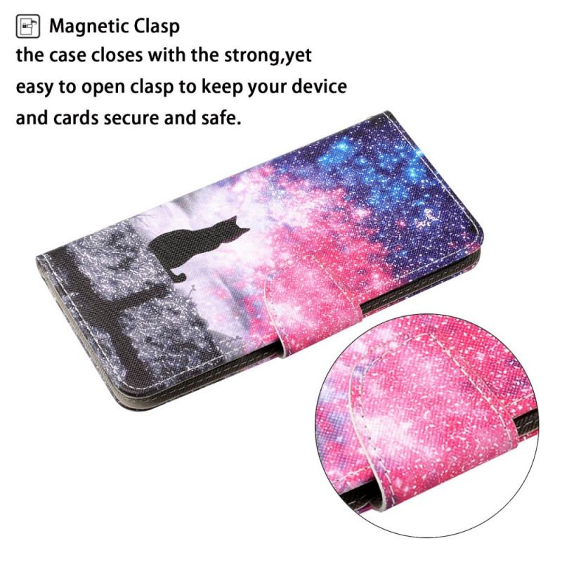 Capa Flip Para Samsung Galaxy S22 Ultra 5G Histórias De Gatos Com Cordão