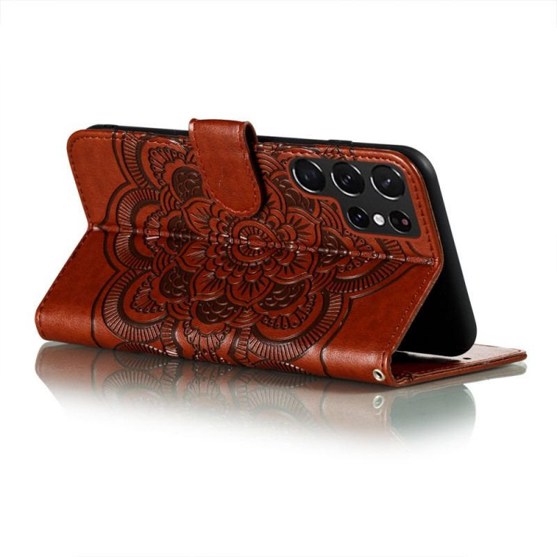 Capa Flip Para Samsung Galaxy S22 Ultra 5G Mandala Completa