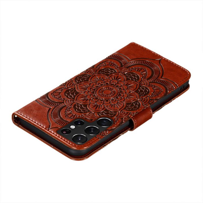 Capa Flip Para Samsung Galaxy S22 Ultra 5G Mandala Completa