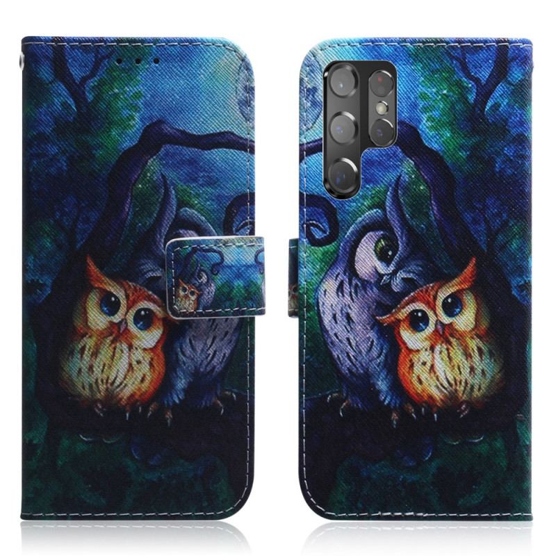 Capa Flip Para Samsung Galaxy S22 Ultra 5G Pintura De Corujas