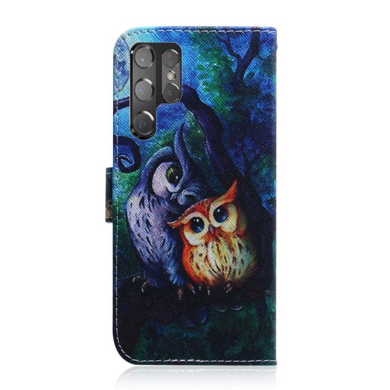 Capa Flip Para Samsung Galaxy S22 Ultra 5G Pintura De Corujas