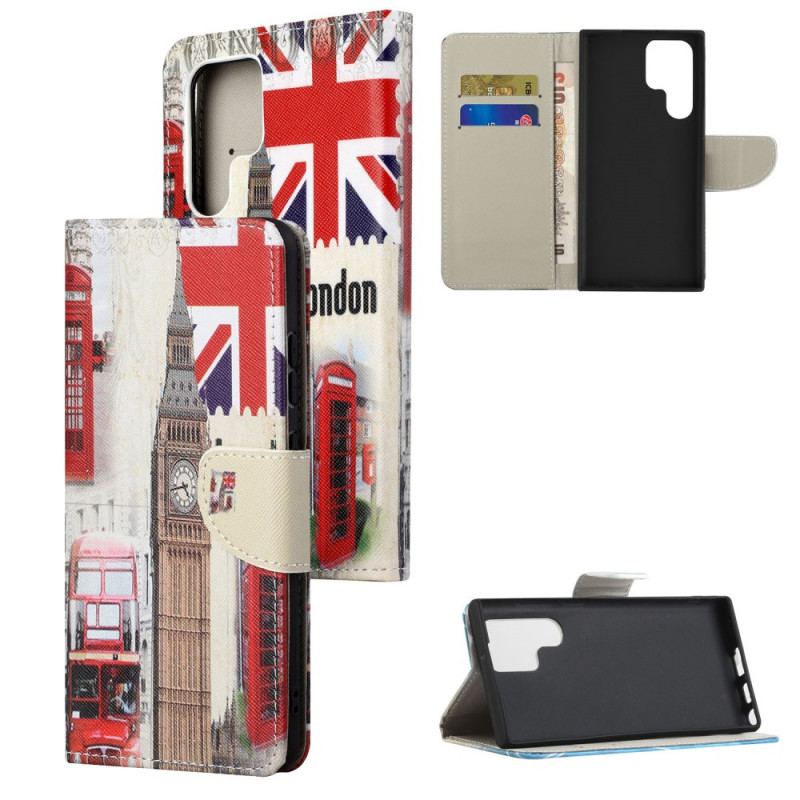 Capa Flip Para Samsung Galaxy S22 Ultra 5G Vida Em Londres