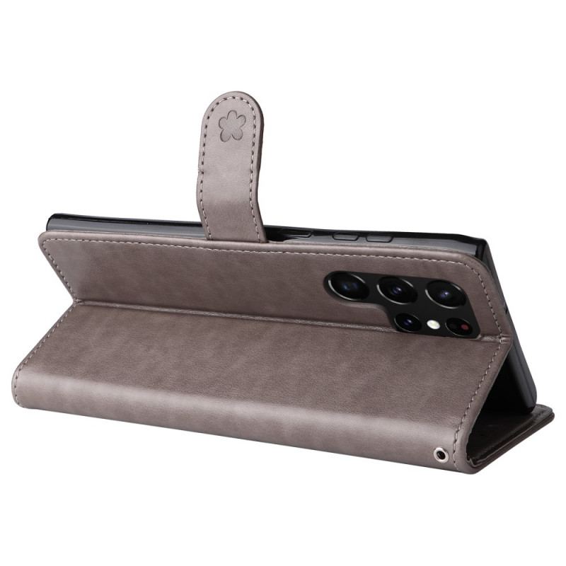 Capa Folio Para Samsung Galaxy S22 Ultra 5G De Cordão Gato E Abelha Com Cordão