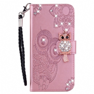 Capa Folio Para Samsung Galaxy S22 Ultra 5G Coruja Mandala E Charme