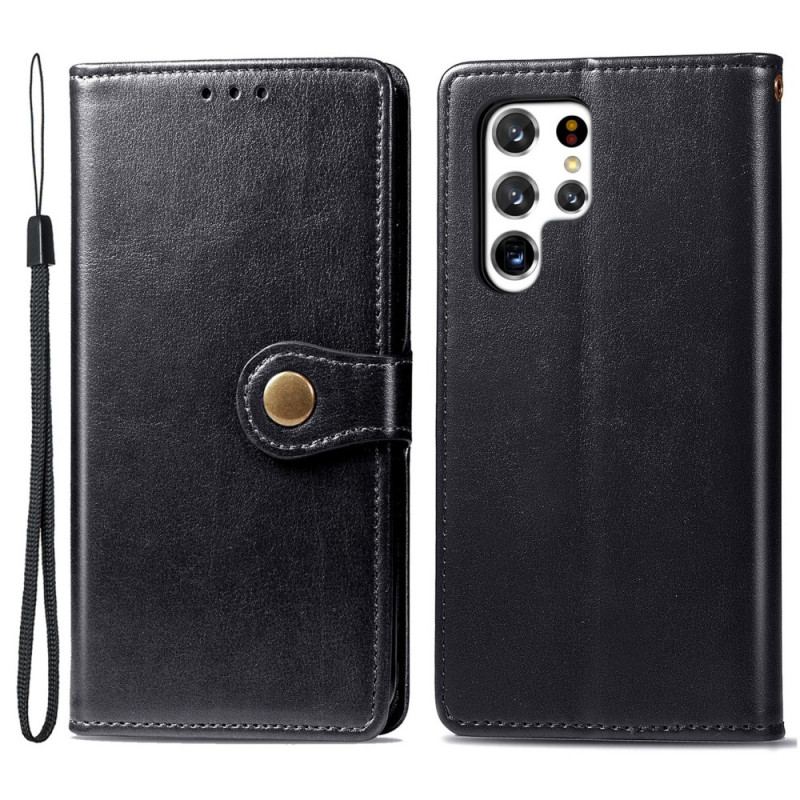 Capa Folio Para Samsung Galaxy S22 Ultra 5G Couro Falso E Fecho Vintage