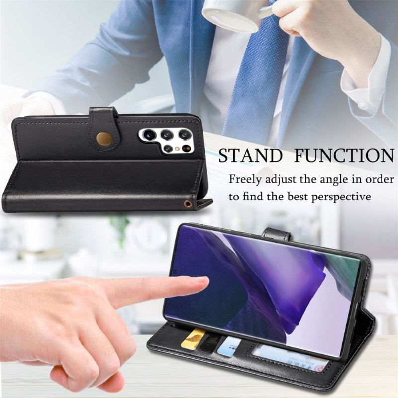 Capa Folio Para Samsung Galaxy S22 Ultra 5G Couro Falso E Fecho Vintage