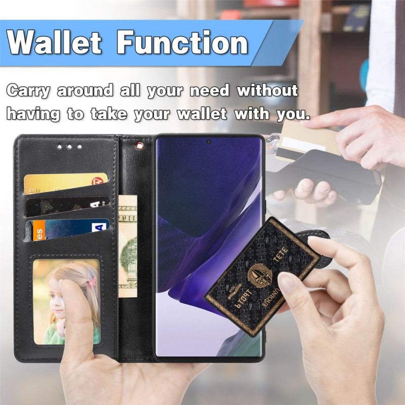 Capa Folio Para Samsung Galaxy S22 Ultra 5G Couro Falso E Fecho Vintage