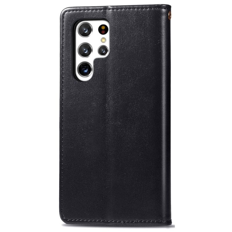 Capa Folio Para Samsung Galaxy S22 Ultra 5G Couro Falso E Fecho Vintage