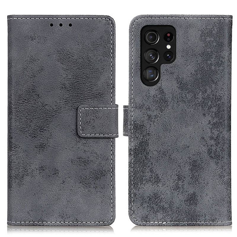 Capa Folio Para Samsung Galaxy S22 Ultra 5G Efeito Couro Vintage