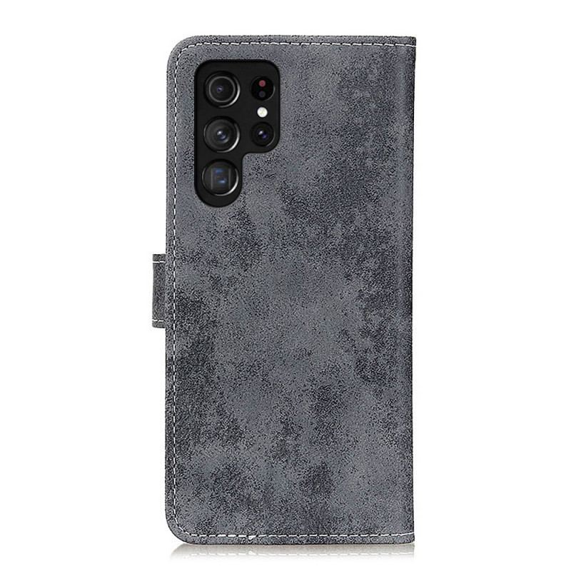 Capa Folio Para Samsung Galaxy S22 Ultra 5G Efeito Couro Vintage