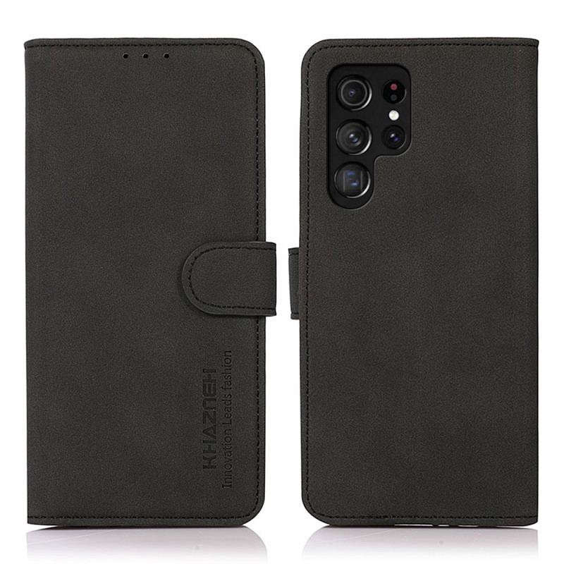 Capa Folio Para Samsung Galaxy S22 Ultra 5G Khazneh Textura Efeito Couro