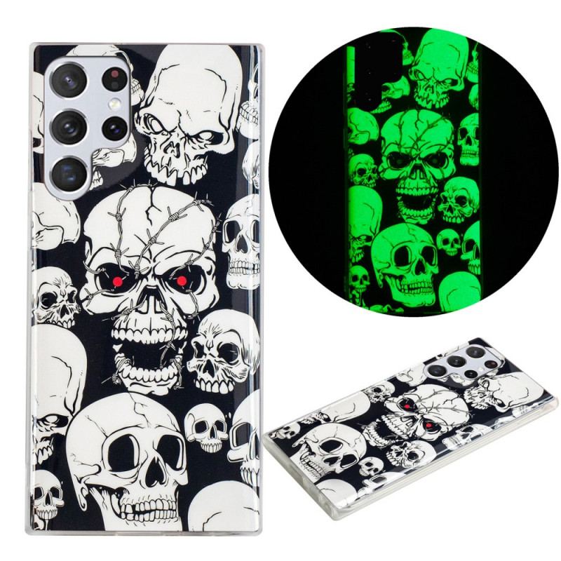 Capa Para Samsung Galaxy S22 Ultra 5G Cuidado Crânios Fluorescentes
