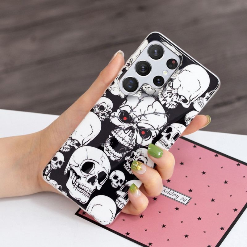 Capa Para Samsung Galaxy S22 Ultra 5G Cuidado Crânios Fluorescentes