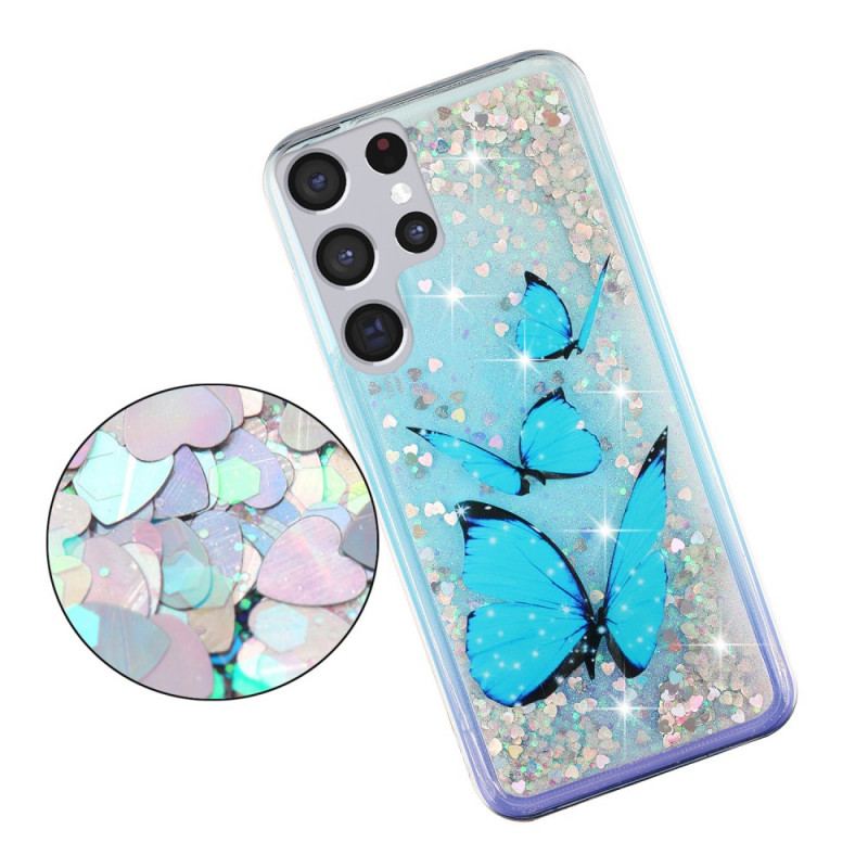 Capa Para Samsung Galaxy S22 Ultra 5G Lantejoulas Borboletas