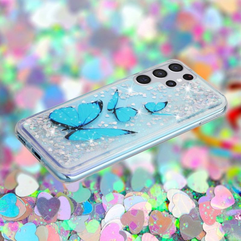 Capa Para Samsung Galaxy S22 Ultra 5G Lantejoulas Borboletas
