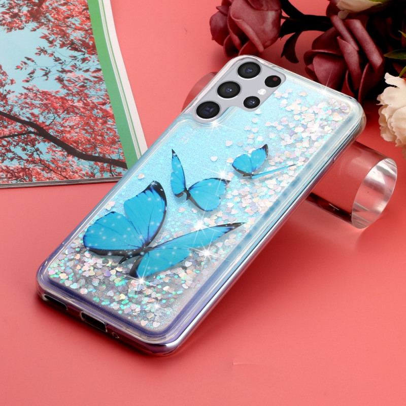 Capa Para Samsung Galaxy S22 Ultra 5G Lantejoulas Borboletas
