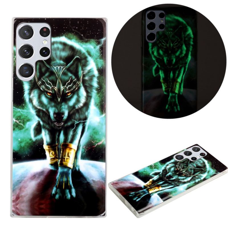 Capa Para Samsung Galaxy S22 Ultra 5G Lobo Fluorescente
