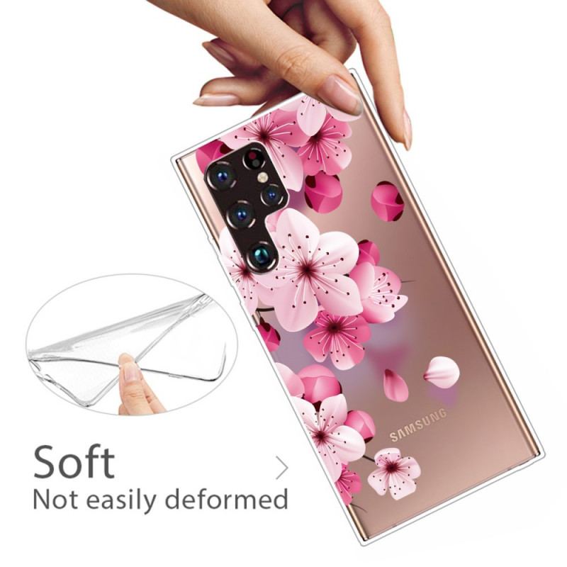 Capa Para Samsung Galaxy S22 Ultra 5G Pequenas Flores Cor De Rosa