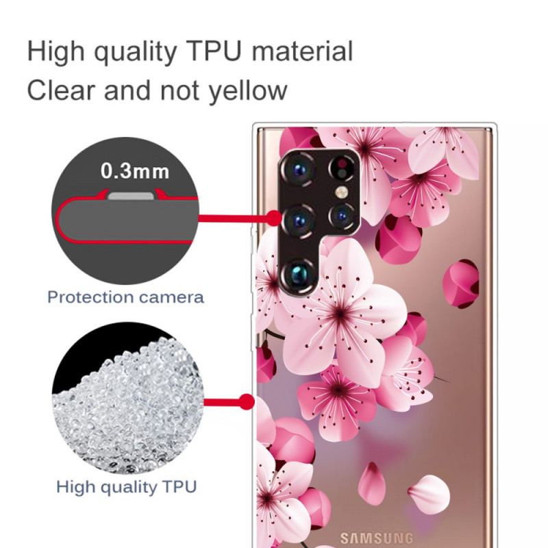 Capa Para Samsung Galaxy S22 Ultra 5G Pequenas Flores Cor De Rosa
