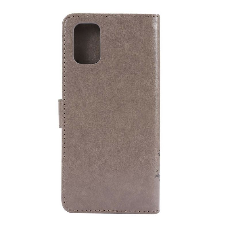 Capa Em Pele Para Samsung Galaxy M51 De Cordão Tanga Borboletas E Flores