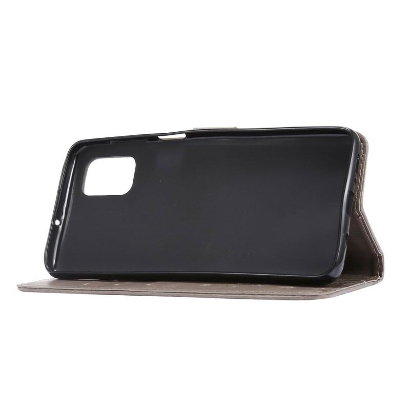 Capa Em Pele Para Samsung Galaxy M51 De Cordão Tanga Borboletas E Flores