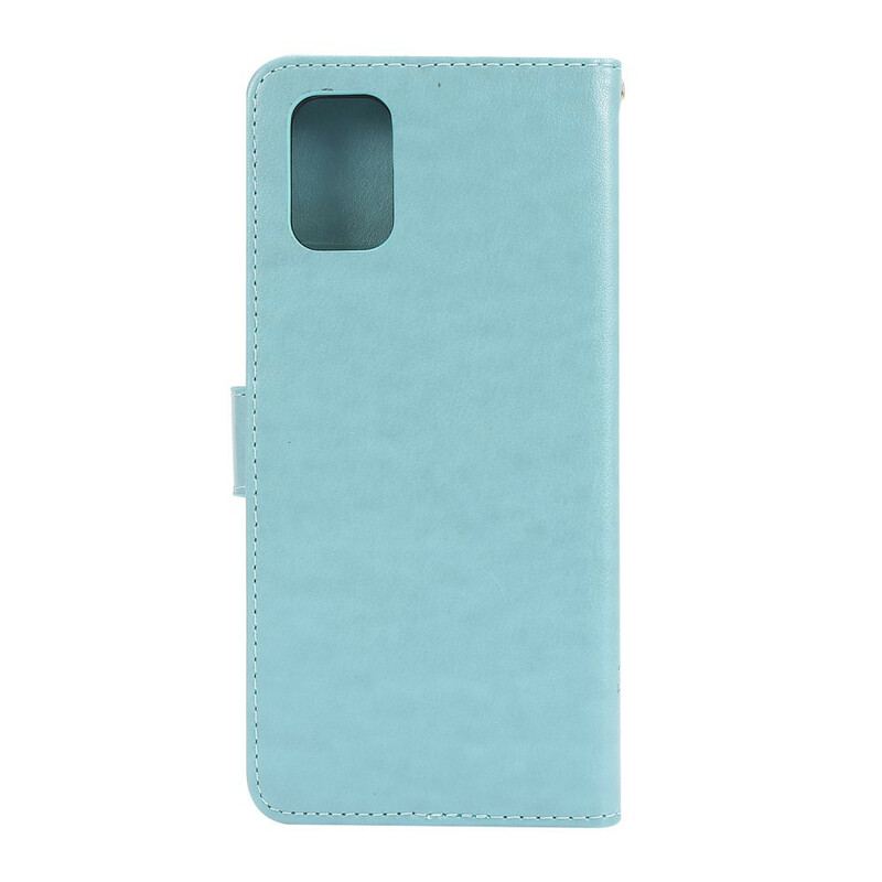 Capa Em Pele Para Samsung Galaxy M51 De Cordão Tanga Borboletas E Flores