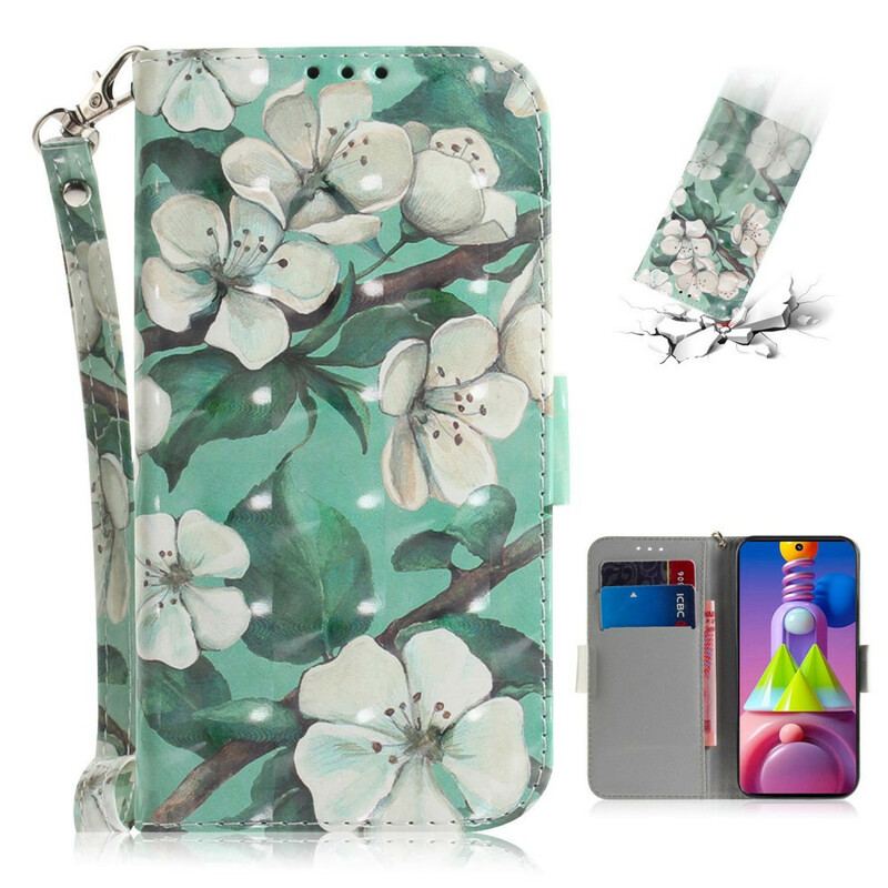 Capa Flip Para Samsung Galaxy M51 De Cordão Árvore De Flores De Cinta