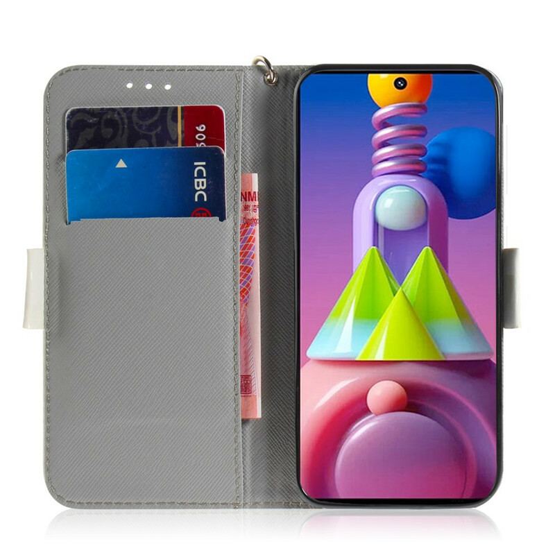 Capa Flip Para Samsung Galaxy M51 De Cordão Árvore De Flores De Cinta