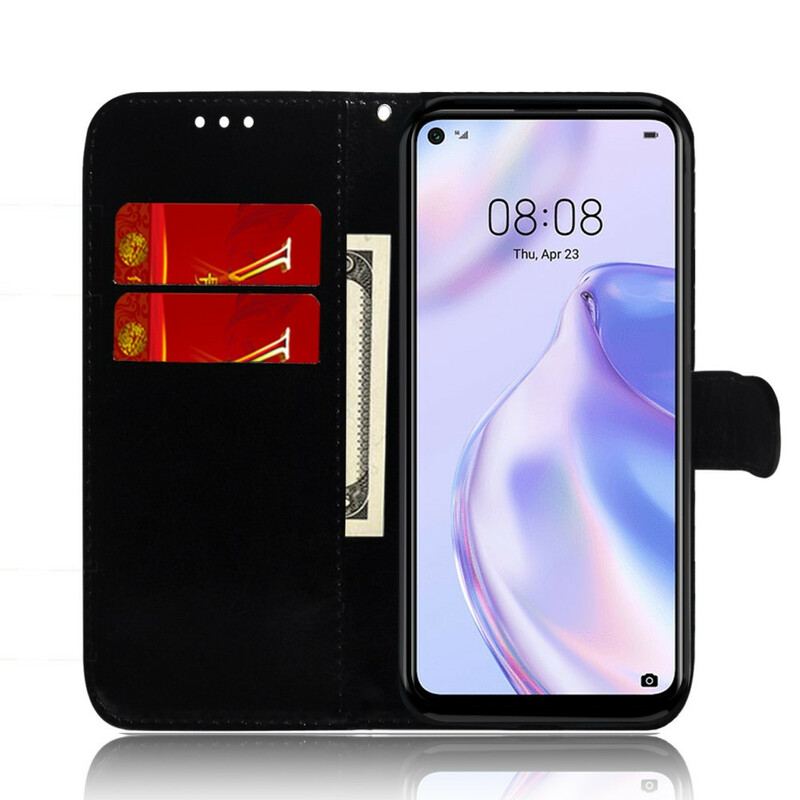 Capa De Couro Para Huawei P40 Lite 5G Cor Pura
