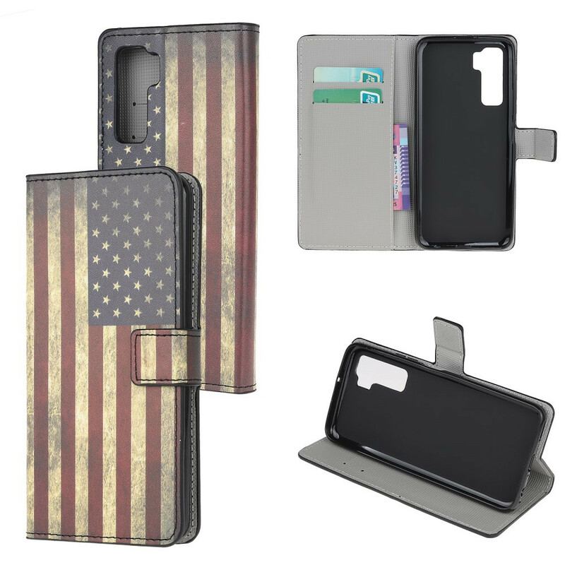 Capa Em Pele Para Huawei P40 Lite 5G Bandeira Americana