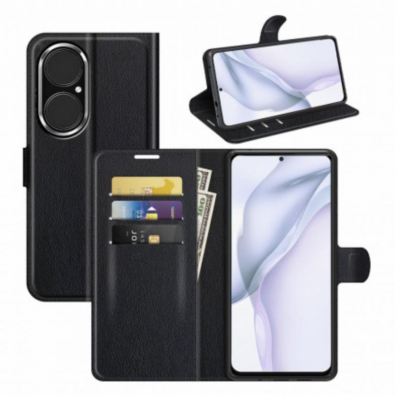 Capa De Couro Para Huawei P50 Estilo Clássico De Couro Litchi