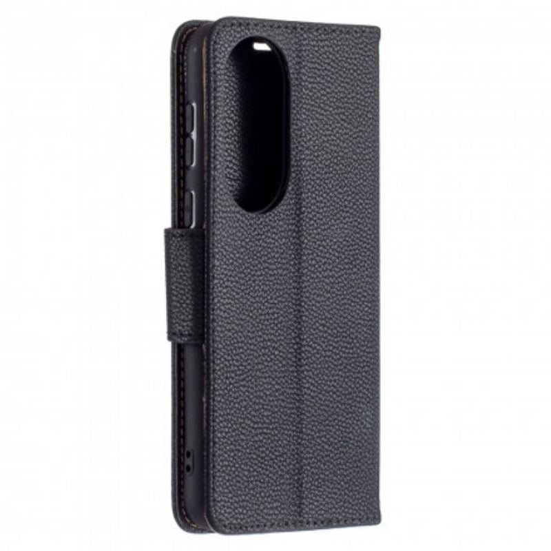 Capa Flip Para Huawei P50 De Couro Lichia Rabat Oblíqua