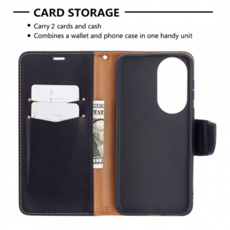 Capa Flip Para Huawei P50 De Couro Lichia Rabat Oblíqua