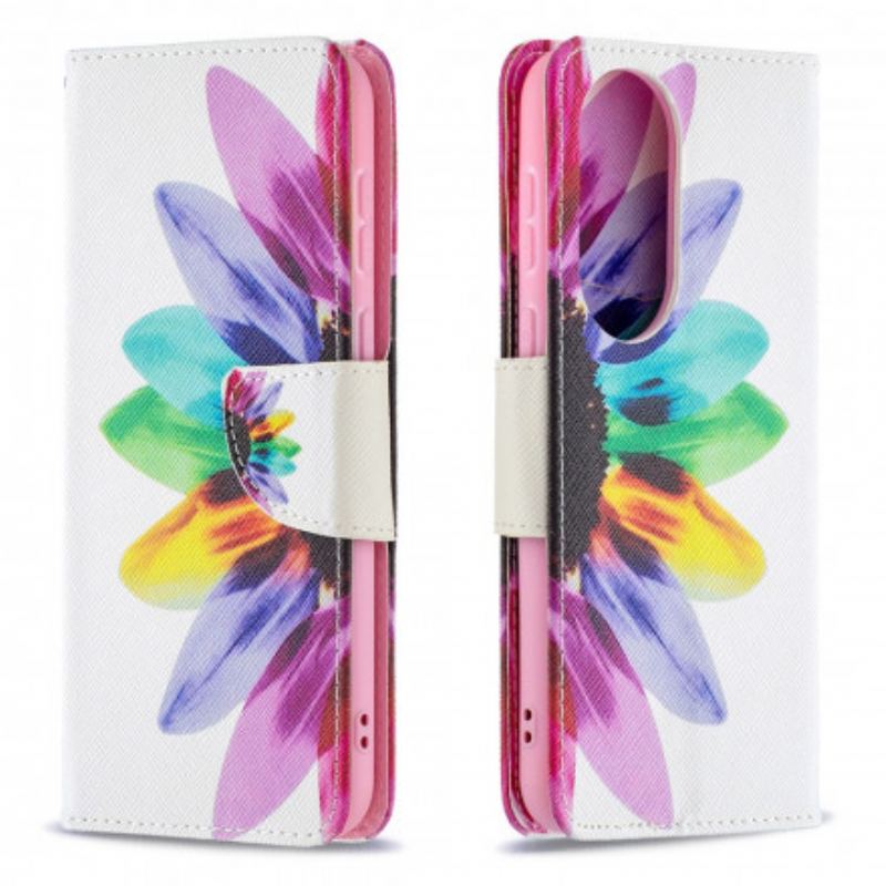Capa Flip Para Huawei P50 Flor Aquarela