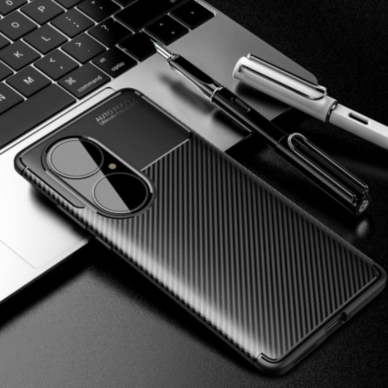 Capa Para Huawei P50 Textura Flexível De Fibra De Carbono